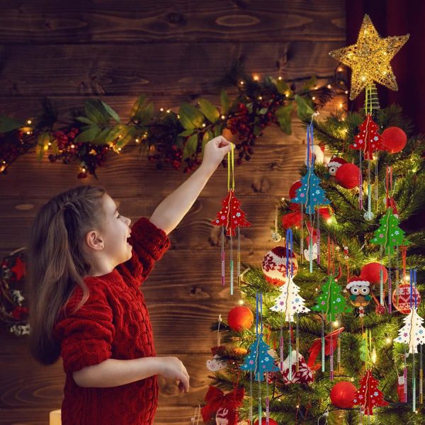 WEDNOK 12Pcs Bricolage Carillon Arbre Noël Ajouré en Bois Carillons Arbre Noël Décorations Suspendues d'hiver pour Enfants Noël Décoration Jeux Party Jardin Maison Anniversaire...