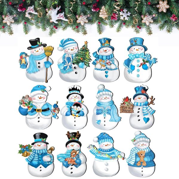 Wooden Christmas Decoration, Christmas Tree Decorations, 12 Wooden Christmas Tree Pendants, Wooden Christmas Tree Decoration, Christmas Tree Decoration, Snowman Shape, Hanging...
