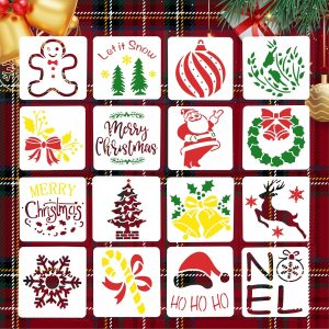 30pcs Christmas Stencils, Reusable Painting Template Multiple Patterns Decorative Stencils for Wood Painting DIY Ornaments Wood Slice