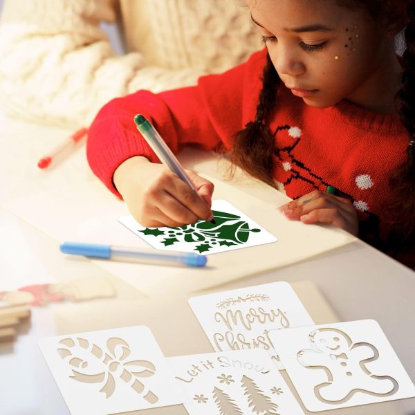30pcs Christmas Stencils, Reusable Painting Template Multiple Patterns Decorative Stencils for Wood Painting DIY Ornaments Wood Slice