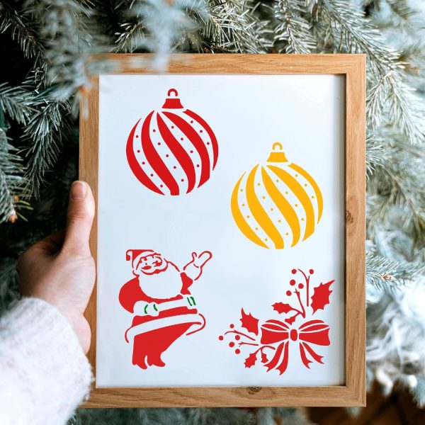 30pcs Christmas Stencils, Reusable Painting Template Multiple Patterns Decorative Stencils for Wood Painting DIY Ornaments Wood Slice