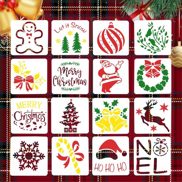 30pcs Christmas Stencils, Reusable Painting Template Multiple Patterns Decorative Stencils for Wood Painting DIY Ornaments Wood Slice