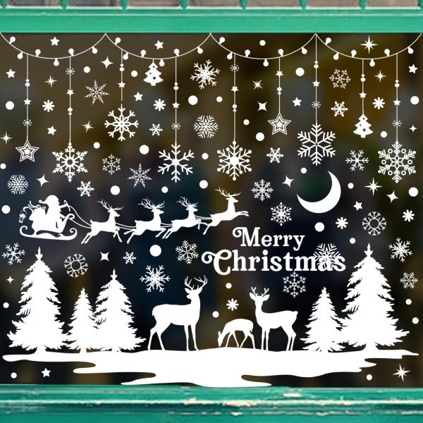 9 Sheets of 209 Reusable Christmas Window Stickers 9 Sheets Watercolour Decoration Christmas Window Stickers Large Santa Christmas Tree Snowflake