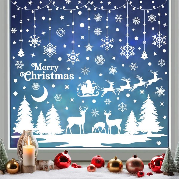 9 Sheets of 209 Reusable Christmas Window Stickers 9 Sheets Watercolour Decoration Christmas Window Stickers Large Santa Christmas Tree Snowflake