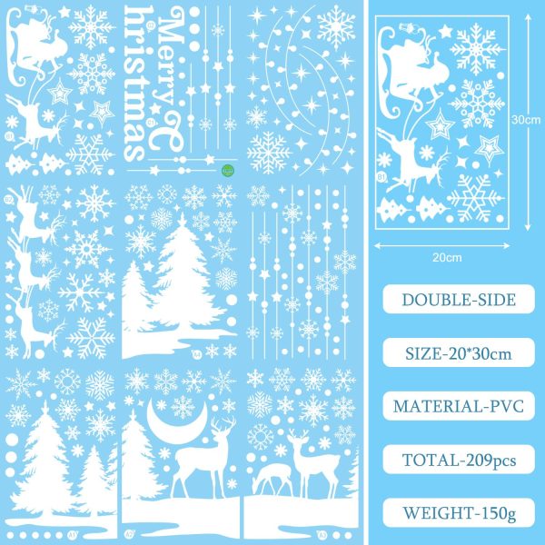 9 Sheets of 209 Reusable Christmas Window Stickers 9 Sheets Watercolour Decoration Christmas Window Stickers Large Santa Christmas Tree Snowflake