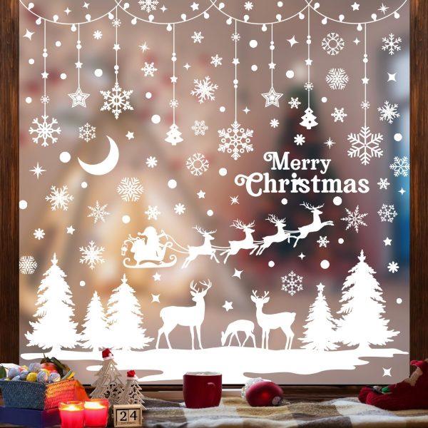 9 Sheets of 209 Reusable Christmas Window Stickers 9 Sheets Watercolour Decoration Christmas Window Stickers Large Santa Christmas Tree Snowflake
