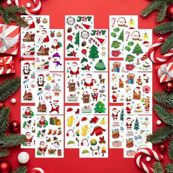 AYNKH 18 Feuilles d'Autocollants de Noël, Autocollants de Noël pour la Décoration, Autocollants de Noël pour l'Artisanat, Autocollants de Noël pour la Fabrication de Cartes