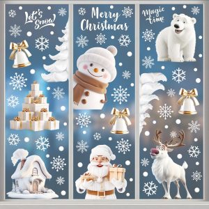 Christmas Window Stickers Reusable Christmas Decoration Window Electrostatic PVC Sticker Christmas Window Stickers Christmas Window Decoration Reusable Snowflake Sticker