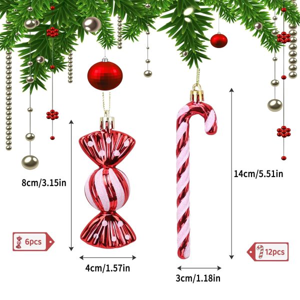 GOZINA 18pcs Christmas Tree Decorations, Candy Cane Christmas Tree Decorations, Cute Red and White Christmas Tree Decorations(Red)