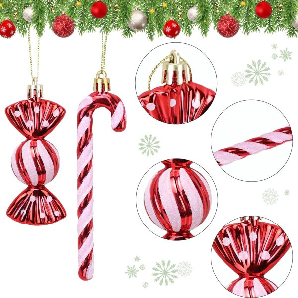 GOZINA 18pcs Christmas Tree Decorations, Candy Cane Christmas Tree Decorations, Cute Red and White Christmas Tree Decorations(Red)