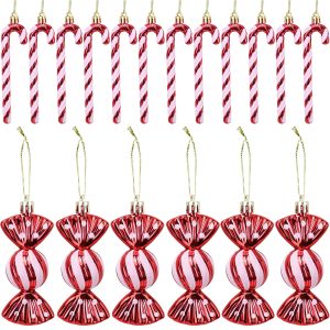 GOZINA 18pcs Christmas Tree Decorations, Candy Cane Christmas Tree Decorations, Cute Red and White Christmas Tree Decorations(Red)