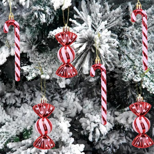 GOZINA 18pcs Christmas Tree Decorations, Candy Cane Christmas Tree Decorations, Cute Red and White Christmas Tree Decorations(Red)