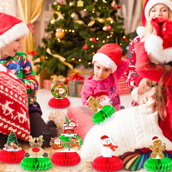 Honeycomb Christmas Table Centerpieces, 9pcs Honeycomb Christmas Ornament, Christmas Honeycomb Table Center&3D Centre Decoration Christmas Honeycomb with Santa Claus, Reindeer,...