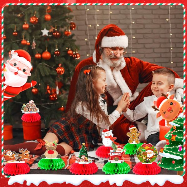 Honeycomb Christmas Table Centerpieces, 9pcs Honeycomb Christmas Ornament, Christmas Honeycomb Table Center&3D Centre Decoration Christmas Honeycomb with Santa Claus, Reindeer,...