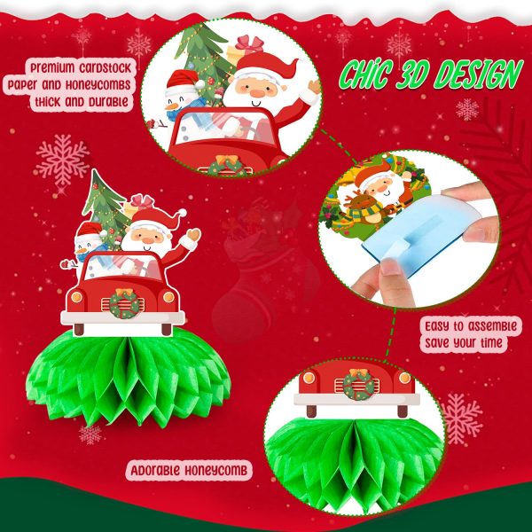 Honeycomb Christmas Table Centerpieces, 9pcs Honeycomb Christmas Ornament, Christmas Honeycomb Table Center&3D Centre Decoration Christmas Honeycomb with Santa Claus, Reindeer,...
