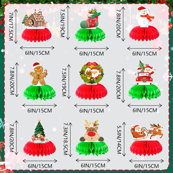 Honeycomb Christmas Table Centerpieces, 9pcs Honeycomb Christmas Ornament, Christmas Honeycomb Table Center&3D Centre Decoration Christmas Honeycomb with Santa Claus, Reindeer,...
