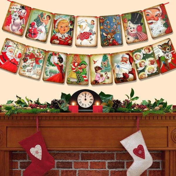 UCLEVER 15 Pack Vintage Christmas Banners - Indoor Christmas Banner for Holiday, Home, Office, Fireplace, Christmas Party Supplies
