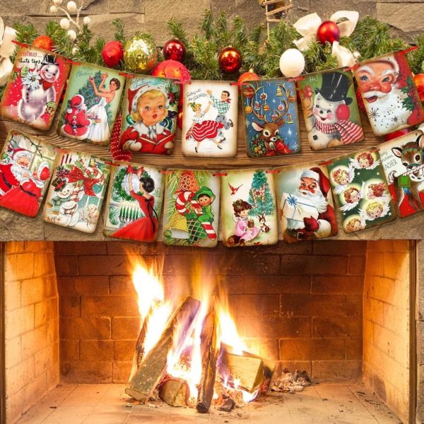 UCLEVER 15 Pack Vintage Christmas Banners - Indoor Christmas Banner for Holiday, Home, Office, Fireplace, Christmas Party Supplies