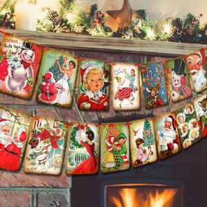 UCLEVER 15 Pack Vintage Christmas Banners - Indoor Christmas Banner for Holiday, Home, Office, Fireplace, Christmas Party Supplies