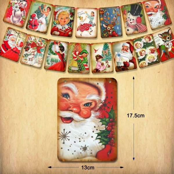 UCLEVER 15 Pack Vintage Christmas Banners - Indoor Christmas Banner for Holiday, Home, Office, Fireplace, Christmas Party Supplies