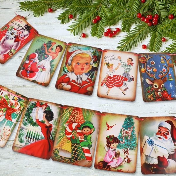 UCLEVER 15 Pack Vintage Christmas Banners - Indoor Christmas Banner for Holiday, Home, Office, Fireplace, Christmas Party Supplies