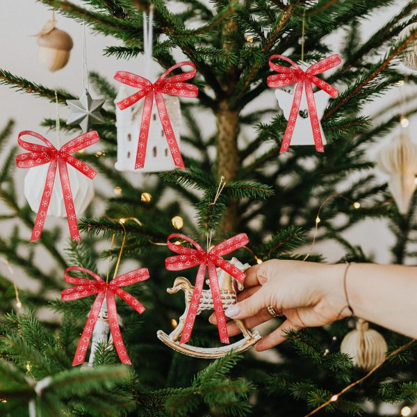 Christmas Ribbon, 20 m x 1 cm Narrow Ribbon Christmas Tree Ribbon Snowflake White Ribbon for Gift Wrapping Craft Wreath Making Winter Holiday Christmas Decoration (Red)