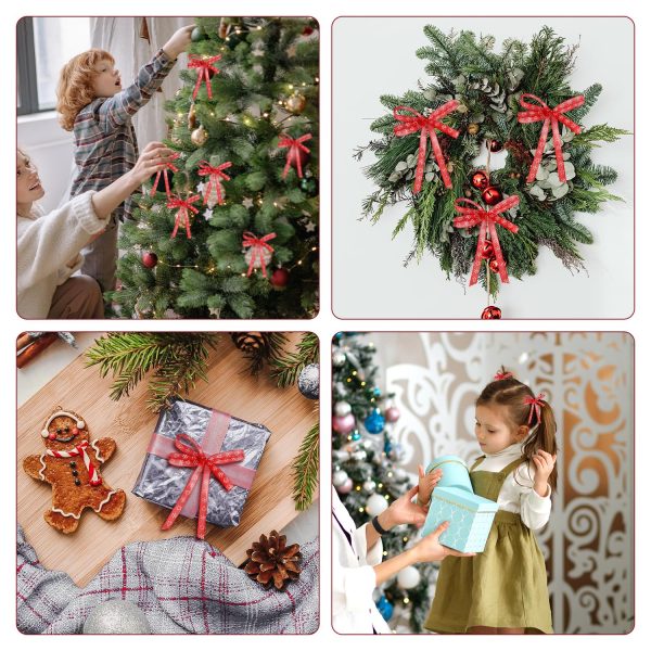Christmas Ribbon, 20 m x 1 cm Narrow Ribbon Christmas Tree Ribbon Snowflake White Ribbon for Gift Wrapping Craft Wreath Making Winter Holiday Christmas Decoration (Red)