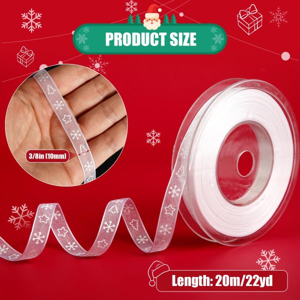 Christmas Ribbon, 20 m x 1 cm Narrow Ribbon Christmas Tree Ribbon Snowflake White Ribbon for Gift Wrapping Craft Wreath Making Winter Holiday Christmas Decoration (Red)