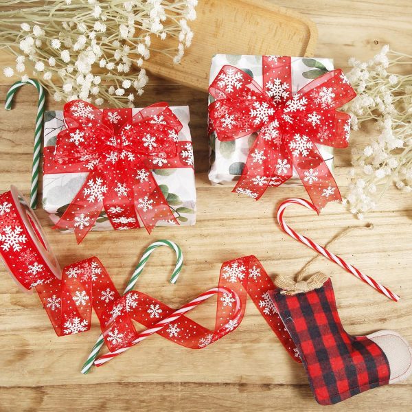 Christmas Ribbon 20 m x 25 mm, Red Snowflake Christmas Ribbon for Gift Wrapping, Crafts, Winter Holidays, Christmas Decoration