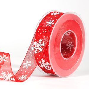 Christmas Ribbon 20 m x 25 mm, Red Snowflake Christmas Ribbon for Gift Wrapping, Crafts, Winter Holidays, Christmas Decoration