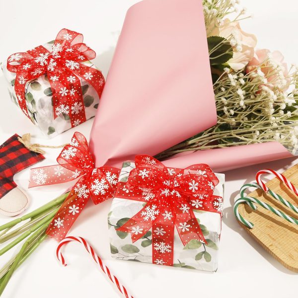 Christmas Ribbon 20 m x 25 mm, Red Snowflake Christmas Ribbon for Gift Wrapping, Crafts, Winter Holidays, Christmas Decoration