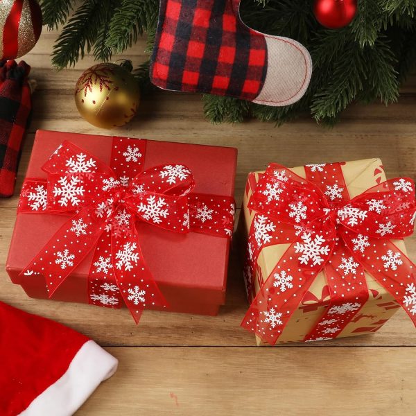 Christmas Ribbon 20 m x 25 mm, Red Snowflake Christmas Ribbon for Gift Wrapping, Crafts, Winter Holidays, Christmas Decoration