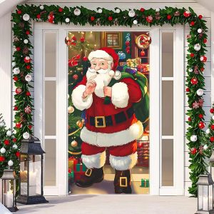 KATIMI Polyester Christmas Door Entrance Decoration, Christmas Door Cover with Bell, Christmas Door Decoration Exterior Santa Claus Christmas Door Decoration for Indoor and...