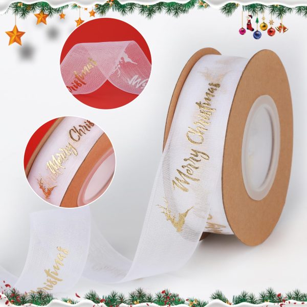 Christmas Ribbon Rolls, 30 Yards Gift Wrapping Ribbon, Bronzing Style Christmas Wrapping Ribbon for Gift Wrapping, Christmas Tree, Crafts