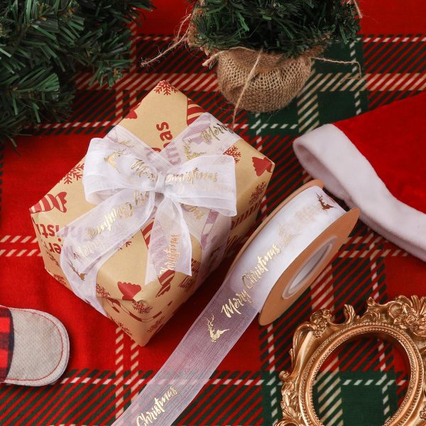 Christmas Ribbon Rolls, 30 Yards Gift Wrapping Ribbon, Bronzing Style Christmas Wrapping Ribbon for Gift Wrapping, Christmas Tree, Crafts