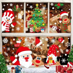 Christmas Stickers, Christmas Decoration Window Sticker, Reusable, Double-Sided Removable DIY Window Stickers, Dwarfs Reindeer Santa Claus Snowman PVC Stickers, 10 Sheets, 267...
