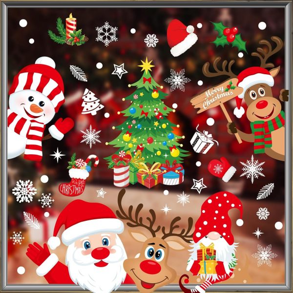 Christmas Stickers, Christmas Decoration Window Sticker, Reusable, Double-Sided Removable DIY Window Stickers, Dwarfs Reindeer Santa Claus Snowman PVC Stickers, 10 Sheets, 267...