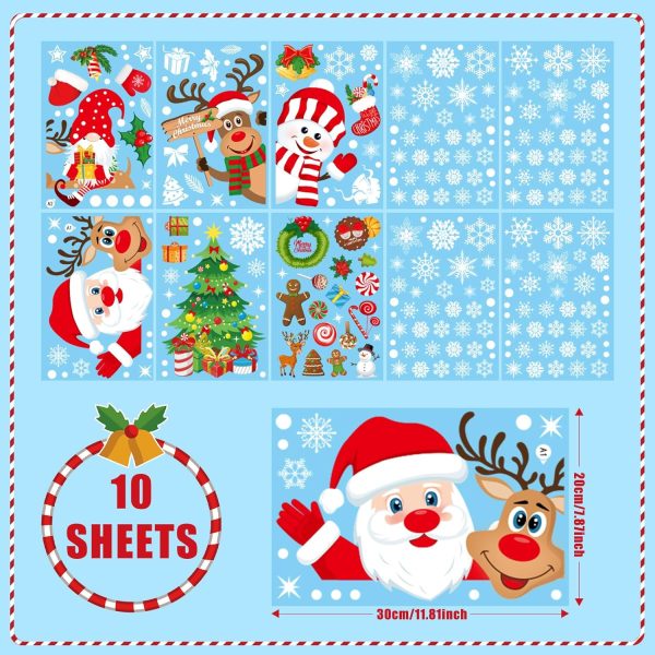 Christmas Stickers, Christmas Decoration Window Sticker, Reusable, Double-Sided Removable DIY Window Stickers, Dwarfs Reindeer Santa Claus Snowman PVC Stickers, 10 Sheets, 267...