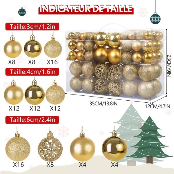 MTSCE 100 Pieces Gold Christmas Baubles in 10 Types, Unbreakable Plastic Christmas Tree Decoration Reusable