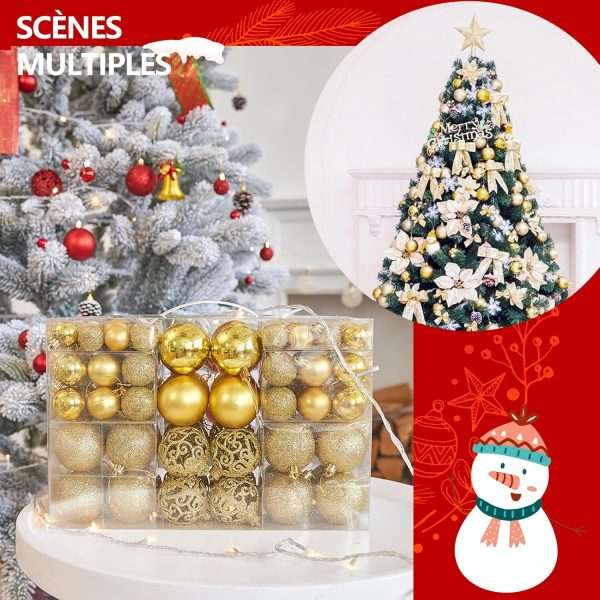 MTSCE 100 Pieces Gold Christmas Baubles in 10 Types, Unbreakable Plastic Christmas Tree Decoration Reusable