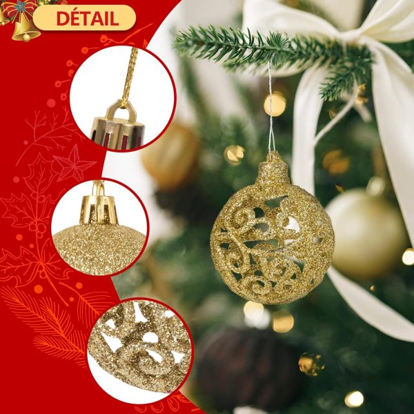MTSCE 100 Pieces Gold Christmas Baubles in 10 Types, Unbreakable Plastic Christmas Tree Decoration Reusable